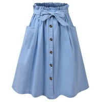 Carolilly Women Stilski džepni suknja suknja Suknja za ljetni modni gumb suknja za dame djevojke