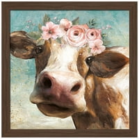 Krava s cvjetnom krunom ukrašena uokvirenim zidnim printom na platnu-11,11