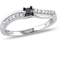 Carat T.W. Crno -bijeli dijamantni srebrni prsten za obećanje