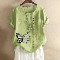 Daqian Womens majice za čišćenje ženskog ljetnog okara s kratkim rukavima leptir tiskana labava košulja majice