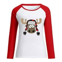 Božićne majice za žene dugi rukavi slatki jeleni grafički dukvica u boji blok raglan rukava majice košulja pulover