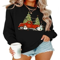 GLONME CAR AUTO TUNIK BLUSE ZA žene MERDER Božićni Xmas Majica okrugli ovratnik Dugi rukav pulover crni s