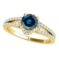 Aonejewelry 0. CTW. Sassy halo plavi dijamantni zaručnički prsten u 14k žutom zlatu