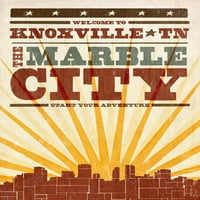 Knoxville, Tennessee, Skyline i Sunburst Screenprint stil