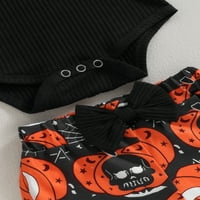 IZHANSEAN NOVORNE BILE GIRLS Halloween Outfits Rib Pleteni dugi rukav Romper bundeve Print Flare hlače odjeće