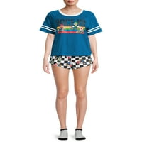 Nintendo ženska majica Mario Kart, kratke hlače i čarape za spavanje, 3-komad set