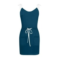 Ljetne haljine za žene casual solid v-izreza bez rukava labavi kaiš džep mini haljina elegantne