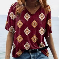 Tking Fashion ženska majica s kratkim rukavima s kratkim rukavima Ljetna ležerna tiskana vrhova za žene vino m