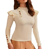 Ženske bluze i majice uobičajeno lagano rastezanje, jednobojne elegantne jednobojne bež majice s uspravnim ovratnikom