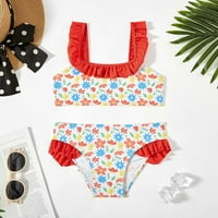 Dječji kupaći kostim za djevojčice, kupaći kostim za plažu, Crveni ljetni kupaći kostim s cvjetnim printom, svečani