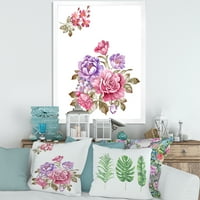Dizajnerski print buket ljubičastih I ružičastih cvjetova u okviru seoske kuće