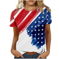 Majice s grafičkim printom za žene, modne ženske majice s printom američke zastave širokog kroja, bluze s okruglim
