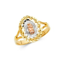 14k žuto i bijelo ružičasto zlato, ovalni prsten Gospe od Guadeloupea, dijamantni prsten Djevice Marije, pune