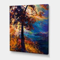 DesignArt 'Silueta jesenskog stabla u zalasku sunca Glow' Tradicionalna platna zidna umjetnička printa