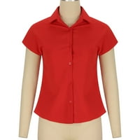 Ženske ljetne majice preveliki kardigan s ovratnikom s kratkim rukavima u punoj boji, gumbi, ležerna labava tunika,