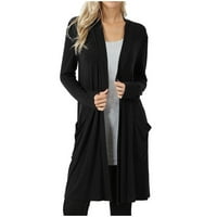 Kardigan za žene, elegantni ženski kardigan Plus size, jednobojne bluze s dugim rukavima, sportski kaput u crnoj