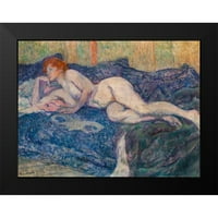 Toulouse-Lautrec, Henri de Black uokvirena suvremena muzejska umjetnička gravura pod nazivom gola koja leži na