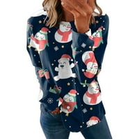 Ženske jesensko-zimske modne majice, ležerna majica bez kapuljače s božićnim printom, preveliki pulover s dugim