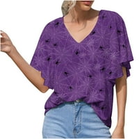 Odjeća Ženska ljetna stilska ležerna majica s izrezom i printom u obliku slova U, široka majica kratkih rukava,