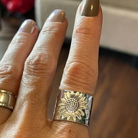 18K vintage cvijet suncokreta, poklon prsten za dvije zaruke, ugravirani ženski prsten, prstenovi veličine valova,