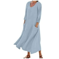 Ženska odjeća za slobodno vrijeme s okruglim vratom, ležerna široka jednobojna haljina s rukavima od pamuka i