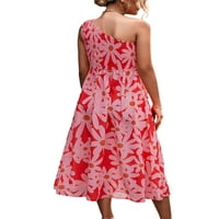 _ / Ženske midi haljine s naramenicama s cvjetnim printom seksi tunika haljina na jedno rame kaftan duga sundress