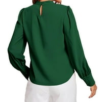 Ženske bluze Elegantni jednobojni gornji dio s ovratnikom i nabranim Dugim rukavima u zelenoj boji