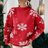 Ženski džemper U donjem dijelu leđa, Vintage pulover s božićnim printom, pleteni vrhovi s okruglim vratom s dugim
