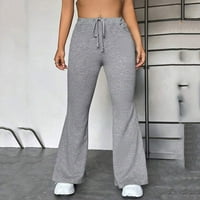 Ženske casual jednobojne hlače u donjem rublju, sportske joga hlače, ulične casual flare hlače, sive 4