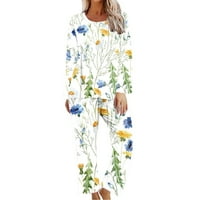 Pidžama Set za žene, ženska modna odjeća s cvjetnim printom, udobni vrhovi s okruglim vratom s dugim rukavima,