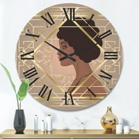 DesignArt 'retro djevojka u zlatnoj art deco geometrics ii' Moderni drveni zidni sat