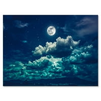 DesignArt 'Noć punog mjeseca u oblačnom nebu II' Nautical & Coast Canvas Wall Art Print