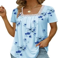 Ženske ljetne majice kratkih rukava majica s četvrtastim vratom ležerna majica tunika za plažu s cvjetnim printom