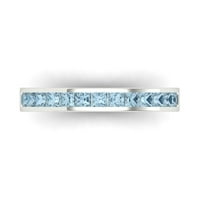 Prsten od bijelog zlata od 14 karata s imitacijom plavog dijamanta rezanog Princess, 0K, 9K
