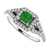 Prsten od 0K sterling srebra, veličine 6, kvadratni smaragdni i kubični cirkonij rezani prsten princeza od srebra