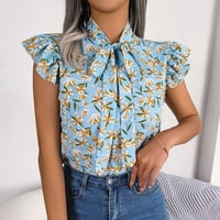 Rasprodaja ženskih vrhova ispod $ ženska ležerna košulja od šifona s čipkastim printom s mašnom u svijetloplavoj