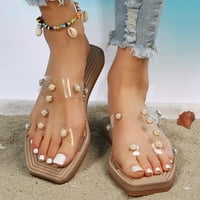 Ženske ravne cipele na rasprodaji-Rimska obuća boemske ulične papuče na plaži četvrtastih prstiju par bisernih