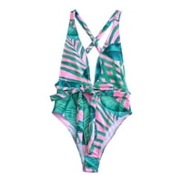 Ženski modni print Seksi bikini kupaći kostim bez leđa odvojeni kupaći kostim zeleni poliester