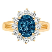 Prirodni londonski plavi topaz ovalnog reza od 2,72 karata žuto zlato od 14 karata Halo vjenčani prsten za godišnjicu