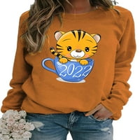 Ženski gornji dio s tigrovim printom, bluza s okruglim vratom, majica s majicom, Crna-Airbender
