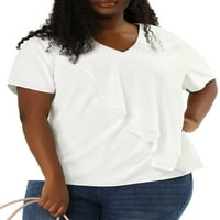 Jedinstvene ponude ženske plus veličine v vrat kratki rukavi slojevito ruffle bluze vrhovi