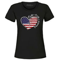 Ženska majica s natpisom vjera, obitelj, sloboda, američka zastava, srce, Sad, mala crna