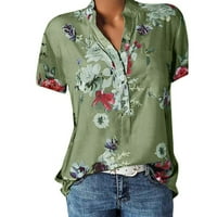 Povremene košulje za žene henley cvjetni vrhovi kratkih rukava labavi gumb za uklanjanje dolje majice zeleni s