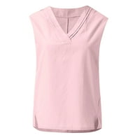 Ružičaste ošišane majice bez rukava za žene laneni vrhovi košulja ženska labava bluza bez rukava s izrezom u obliku