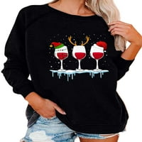 Žene plus božićni tiskani labavi posada vrata dugi rukavi ležerni pulover vrh