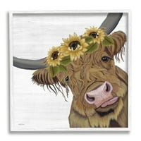 Studell Slatka goruška goveda Suncokret Crown Animals & Insects slikaju bijeli uokvireni umjetnički print zidni