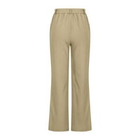 Ženske jednostavne ravne hlače pamučne lanene struje udobne hlače ljetna jesen plus veličina elastični struk džep