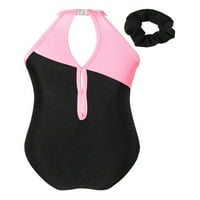 Inhzoy Kids Girls Gimnastični liotards Sequins Unitard Biketard Activewear Dancewear Black & Pink 12