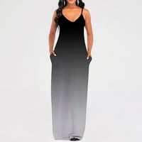 Crna Haljina ženska Gradijentna Maksi haljina Bez rukava s dekolteom u obliku slova u, ležerni sundress duga haljina