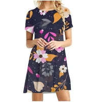 Haljine za žene, Erotska ležerna Boho haljina s okruglim vratom, kratkim rukavima i cvjetnim printom, Mini haljina